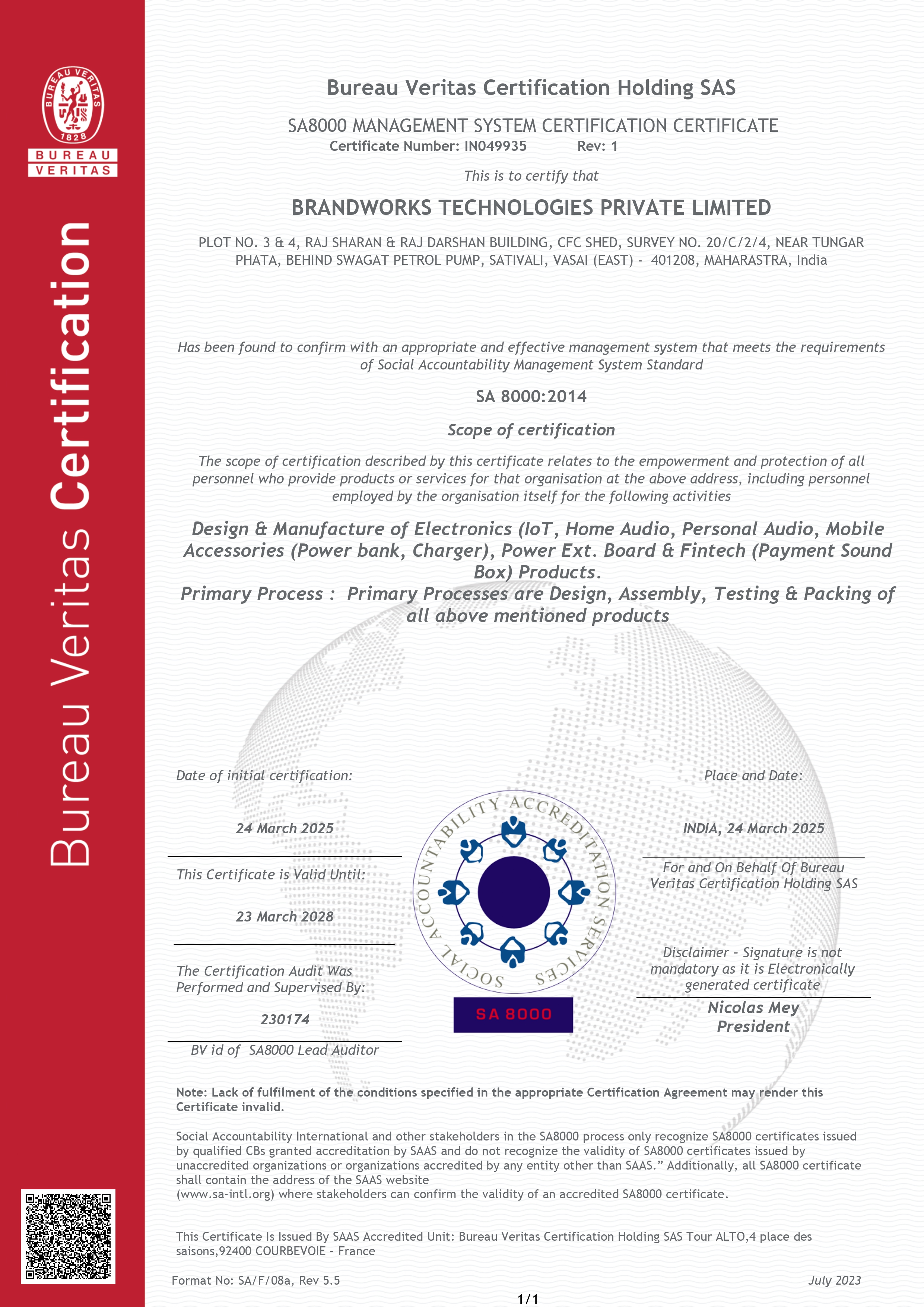 SA 8000 Certification